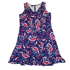 Talbots Plus Pink & Blue Paisley Dress, V-neck and sleeveless,  Size 1X